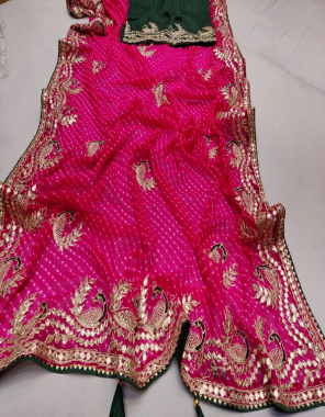 pink georgette with heavy c pallu gotta patti peacock | blouse - mono banglore silk fabric gotta patti work casual 