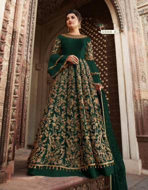 dark green top - net with embroidery coding work with stone and back side work | sleeves - net with embroidery work | inner - banglori silk attached in top | bottom - banglori silk ( material ) | dupatta -  net | length - max upto 54 