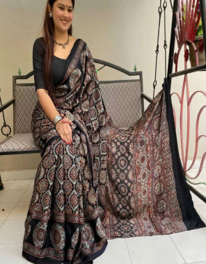 black saree - original cotton | blouse - banglory satin silk  fabric digital printed work casual 