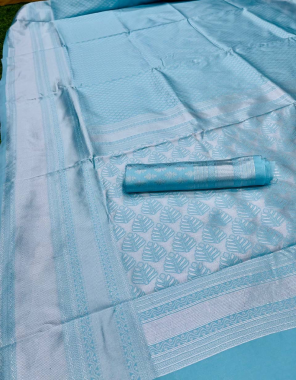 sky blue banarasi soft silk fabric weaving work festive  