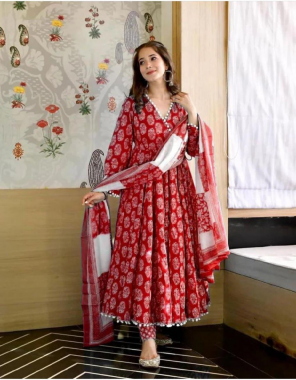red  top and bottom - rayon | dupatta - cotton fabric printed work casual 
