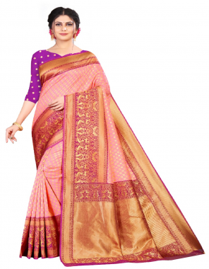 pink soft lichi silk  fabric jacquard work ethnic 