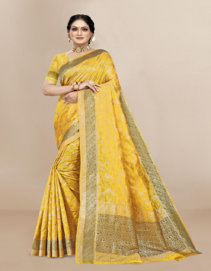yellow saree - organza kota | blouse - organza kota fabric weaving work casual 