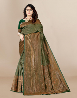 dark green saree - banarasi silk | blouse - banarasi  fabric weaving work casual 