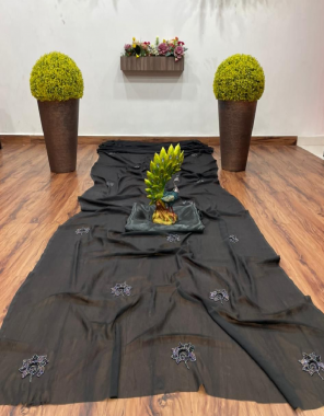 black saree - georgette with hand work | blouse - satin silk plain fabric hand work work festive 