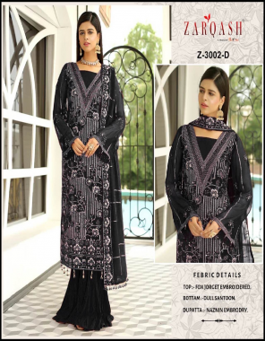 black top - georgette with heavy embroidery | bottom - santoon | dupatta - nazmeen with heavy embroidery border  fabric embroidery work ethnic 