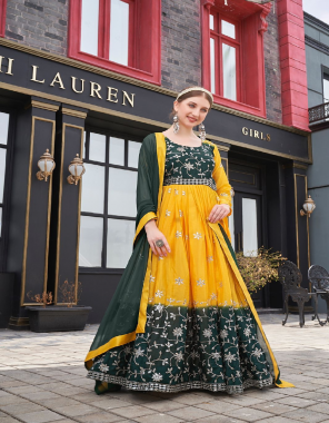 yellow top - chinon | inner - crep | stitch - upto 42 ( full stitch ) | dupatta - fox georgette with lace work fabric sequance with thread work work ethnic 