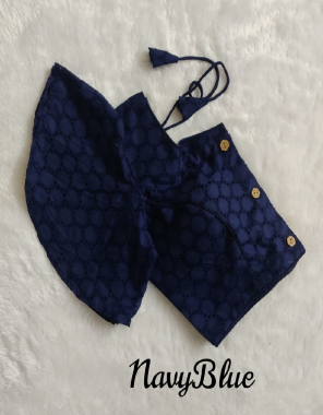 navy blue pure cotton hokoba | sleeves - butterfly sleeves | height - 15 inch | with front open | padded available fabric chiken work work festive 