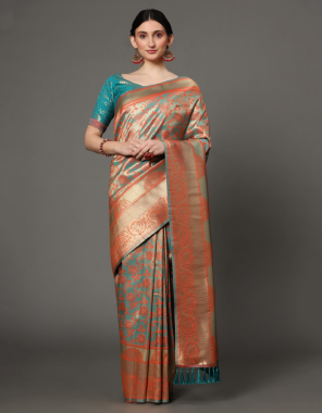 sky blue pure kanchipuram pattu silk fabric weaving work party wear 