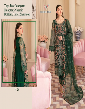 dark green top - fox georgette with embroidery sequance diamond work ( front & back both side work ) | bottom - santoon with patch work | inner - santoon | dupatta - nazneen with embroidery work | size - 54 ( 7xl) fabric embroidery work ethnic 