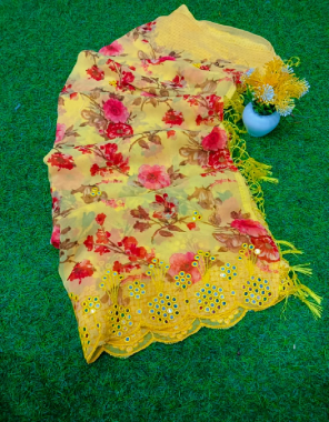 yellow weightless mirror printed worked fabric printed work festive 