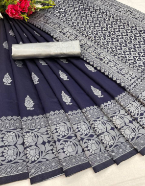 navy blue soft banarasi silk fabric weaving work casual 
