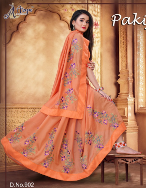 orange saree  - vichitra thread work | blouse - santeen banglory fabric thread work  work casual 
