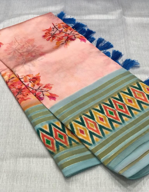 peach kamadenu soft silk kalamkari handpicked printed  fabric print work ethnic 