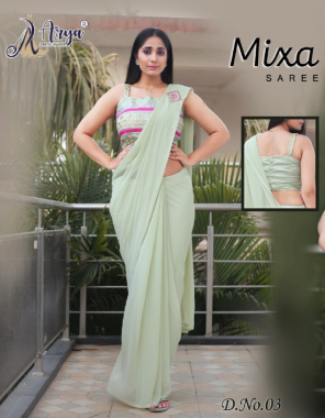 pista green saree - georgette | blouse - banglory satin thread mirror work  fabric thread work work festive 