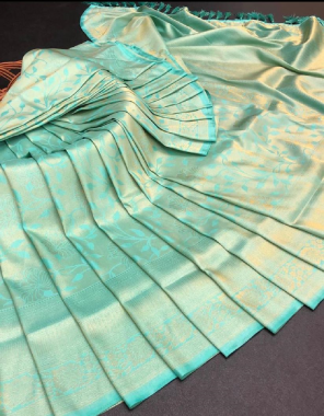 sky blue soft lichi silk  fabric weaving work party wear 