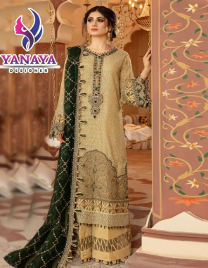 mahendi top - georgette embroidery with stone work | bottom - santoon | inner - santoon | dupatta - net embroidery with 4 side less | size - 56 inch ( 7xl ) max | length - 48 inch  fabric embroidery work festive 