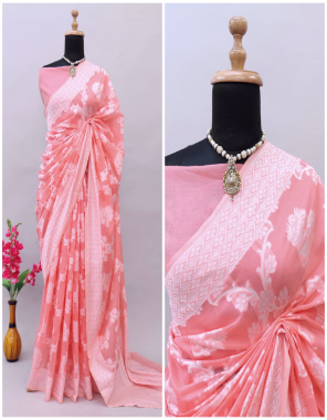 pink tussar cotton silk  fabric weaving work party wear 