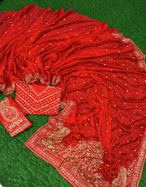 red saree - soft rangoli silk | blouse - banglori silk fabric embroidery work festive 