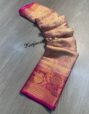 pink kanjiveram soft silk with rich pallu jacquard border fabric jacquard work wedding 
