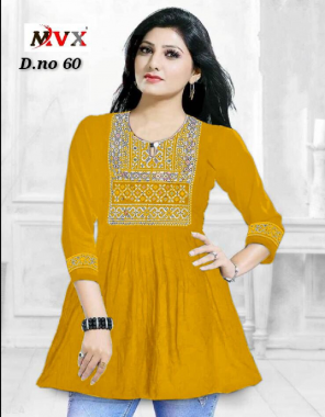 yellow 14kg rayon with heavy embroidery worked | top length - 28