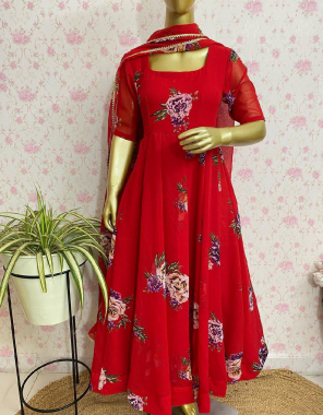 red georgette with complete linning | sleeves - 20 