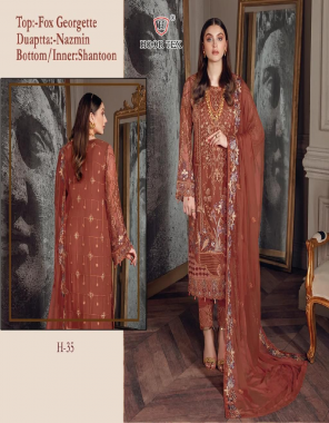 brown top - fox georgette with embroidery sequance work | bottom - santoon with patch work | inner - santoon | dupatta - nazneen with embroidery work | size - 54 ( 7xl)  fabric embroidery work festive 