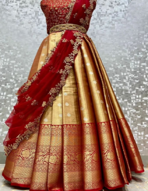 red lehenga - pure kanjivaram silk ( 3 m) | blouse - jacquard fabric ( 1 m ) | dupatta - organza with two side piping (2.20m)  fabric zeri work work casual 