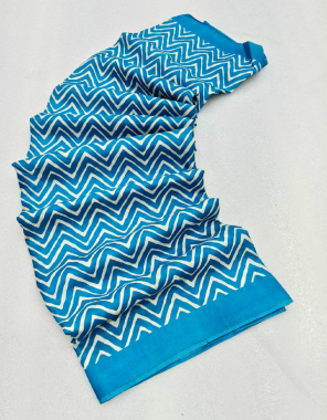 sky blue pure soft tussar silk silk printed fabric printed work casual 