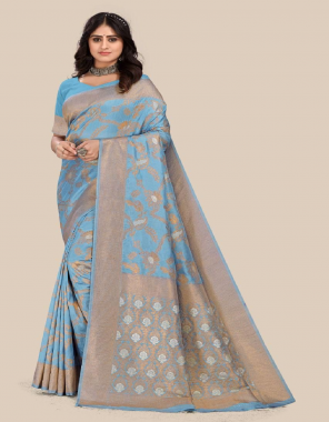 sky blue soft dola silk  fabric weaving work ethnic 