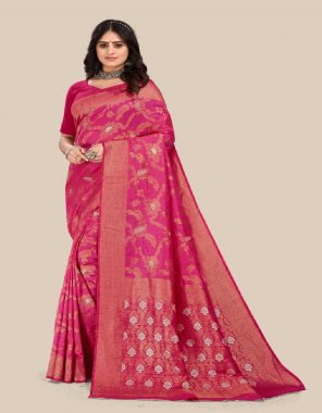 pink soft dola silk  fabric weaving work festive 