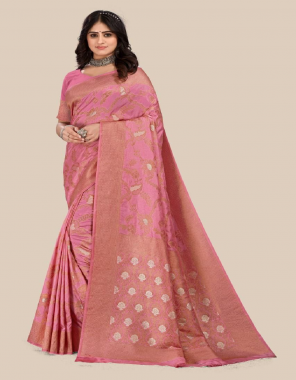 baby pink soft dola silk  fabric weaving work casual 