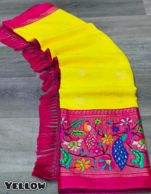yellow soft paithani silk fabric weaving work festive 
