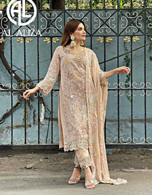 light brown top - georgette with heavy embroidery | bottom & inner - santoon | dupatta - net heavy embroidery ( pakistani copy) fabric heavy embroidery work casual 