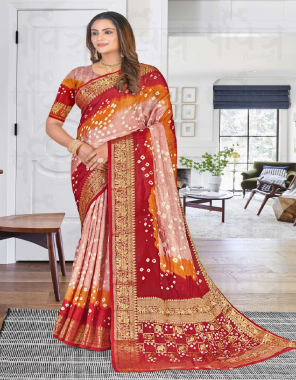 maroon pure bandhej silk with weaving work fabric weaving work festive 