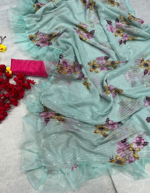 sky blue saree - heavy  georgette with beautiful floral printed + sequance | blouse - heavy satin banglory and georgette  fabric printed + sequance work casual 
