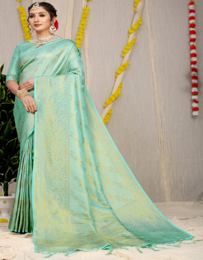 green pure softy silk kanchipuram silk  fabric weaving work festive  