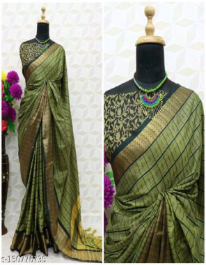 green khann saree with contrast blouse fabric weaving work ethnic 
