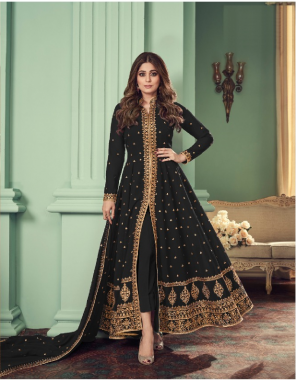 black top - heavy fox georgette with embroidery sequance work | back side - heavy fox georgette | inner - heavy dull santoon ( 2 m) | sleeves - heavy georgette sequance embroidery work | bottom - heavy dull santoon ( 2 m ) | dupatta - nazmin with digital lace patti | length - max upto 52inch | size - max upto 44 inch | flair - max upto 2.80 m fabric embroidery sequance work casual 
