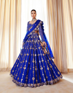 blue choli - georgette | size - unstitch upto 44 | lenhenga - georgette | inner - crep | stitching type - semi stitched upto 44 | flair - 3m with canvas patta | dupatta - georgette embroidery sequnace work ( 2.20 m)  fabric embroidery sequance work ethnic 