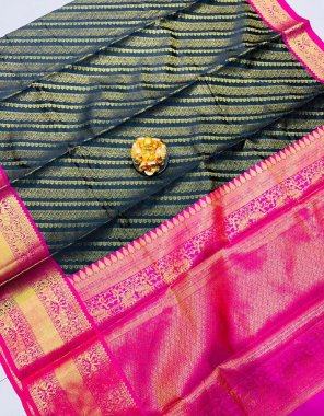 black kanchipuram handloom weaving silk fabric weaving work party wear 