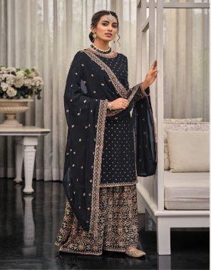 black top - georgette with embroidery work | dupatta - georgette with embroidery work | plazzo - georgette with embroidery ( front & back work plazzo )  fabric embroidery work ethnic 