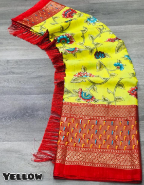 yellow soft paithani silk  fabric printed work ethnic 