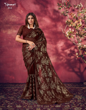 brown pure georgette with sequance weaving with designer blouse fabric sequance work work ethinc 