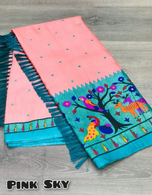 pink soft paithani silk  fabric printed work ethnic 