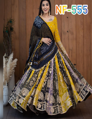 yellow lehenga - fox georgette and digital printed with sequance work | inner - micro silk | length - 42 inches | width upto 42 to 44 
