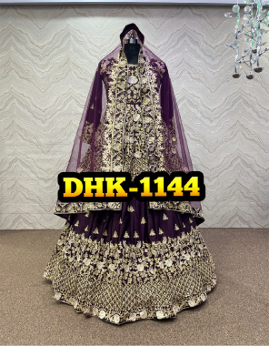purple lehenga - heavy pure fiona | inner - micro cotton | size - upto 44 ( xxl ) | flair - 3m | type - semi stitched | top - heavy pure foina | sleeves - full sleeves with heavy embroidery work | inner - micro cotton | top - length - 32 - 34 inch | top size - xl size stitched with xxl margin | dupatta - heavy butterfly net with heavy embroidery with lace work fabric embroidery work casual 