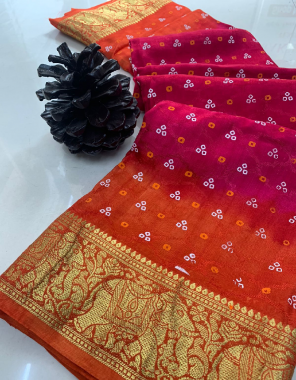 orange saree - art silk | blouse - running  fabric block printed work ethnic 