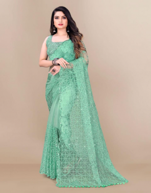 green saree - soft net | blouse - banglory silk fabric embroidery work festive 