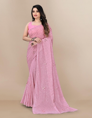 baby pink saree - georgette | blouse - utra satin silk fabric embroidery work party wear 